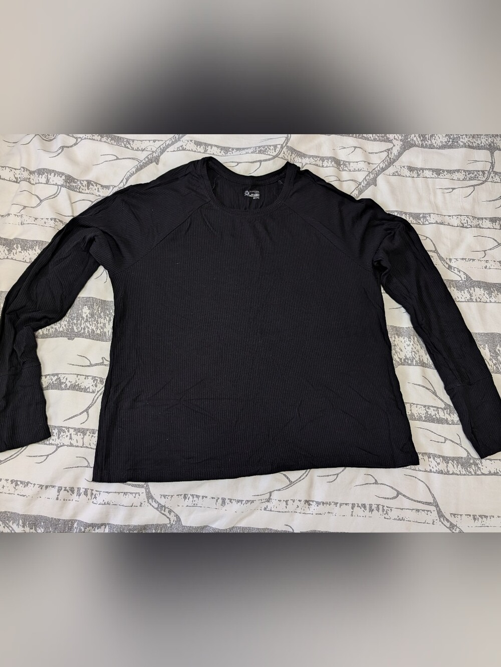 Offline By Aerie Black Ribbed Long-Sleeve Shirt
